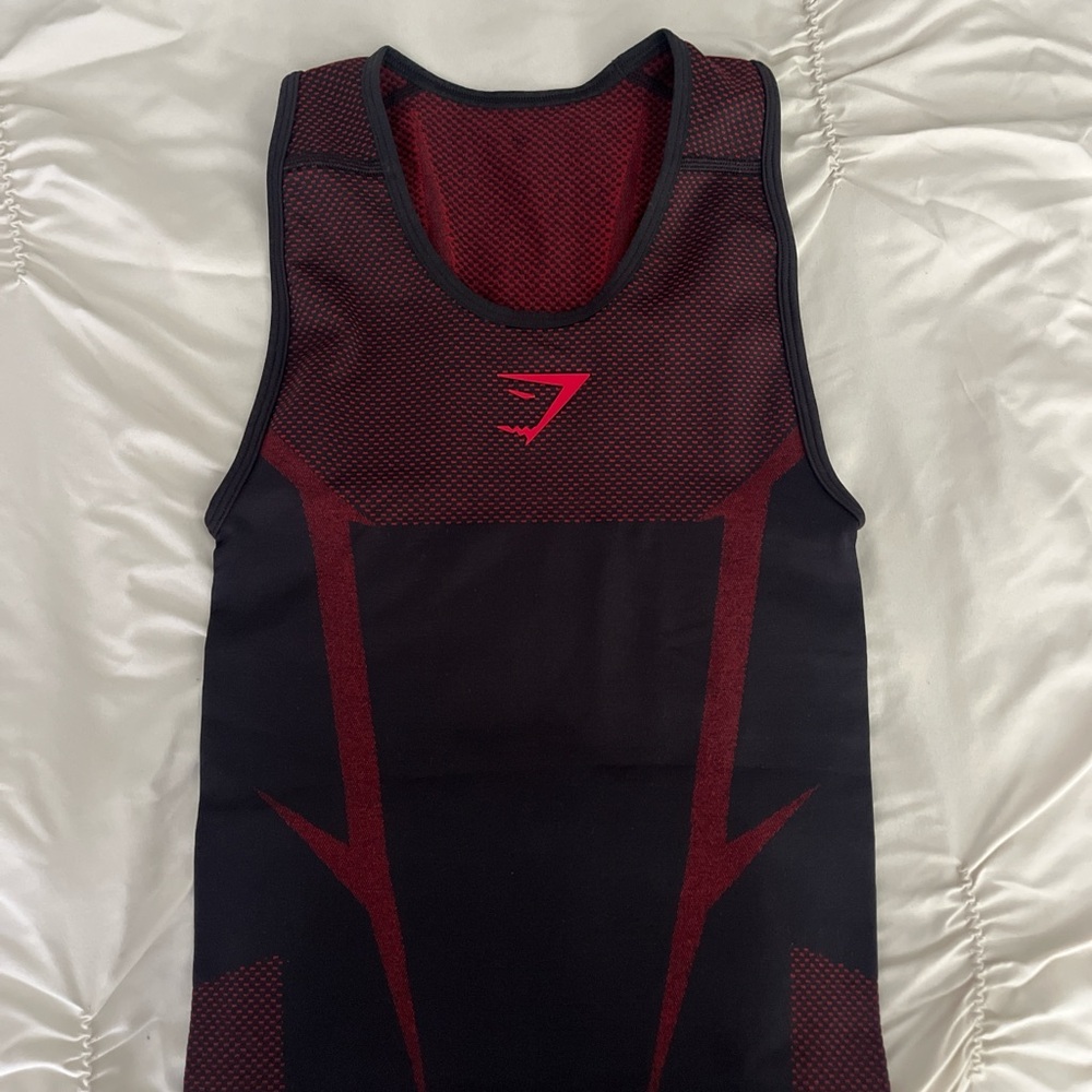 Gymshark Onyx V5. Red and Black Tank Top